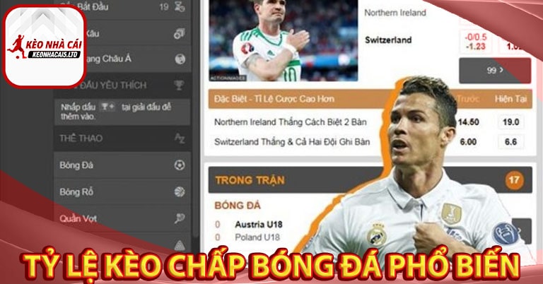 Tỷ lệ kèo chấp bóng đá phổ biến 